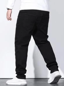 Manfinity Homme Hombres Jeans algodón unicolor con bolsillo oblicuo - Negro - Ver 6