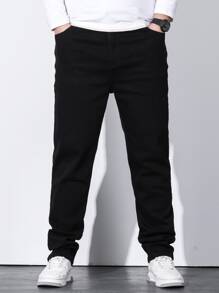 Manfinity Homme Hombres Jeans algodón unicolor con bolsillo oblicuo - Negro - Ver 7