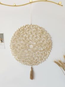 1pc Modern Minimalist Round Woven Paper Rope Hanging Ornament, Handmade Hollow Decorative Pendant With Tassel - Beige - View 1