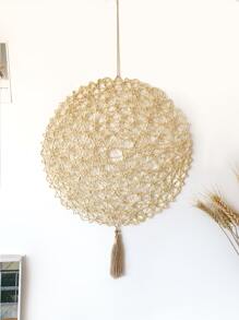 1pc Modern Minimalist Round Woven Paper Rope Hanging Ornament, Handmade Hollow Decorative Pendant With Tassel - Beige - View 3