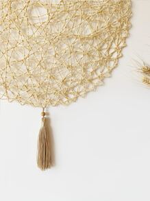 1pc Modern Minimalist Round Woven Paper Rope Hanging Ornament, Handmade Hollow Decorative Pendant With Tassel - Beige - View 5