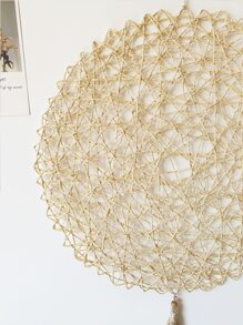 1pc Modern Minimalist Round Woven Paper Rope Hanging Ornament, Handmade Hollow Decorative Pendant With Tassel - Beige - View 6