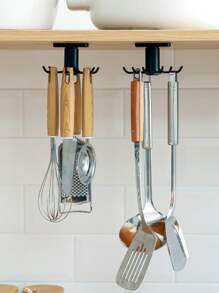 1入組360度旋轉廚房家庭墻面自粘鉤6鉤懸掛架 - 黑色 - 查看 6