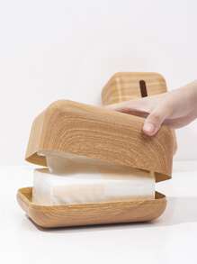 علبة مناديل خشب محبب قطعة واحدة