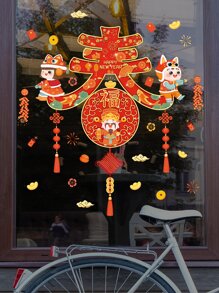 1pc Chinese Character & Figure Graphic Decorative Film - Multicolor - View 1