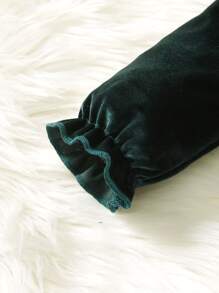 Baby Frilled Neck Flounce Sleeve Dress - Dark Green - View 3