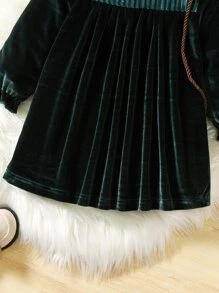 Baby Frilled Neck Flounce Sleeve Dress - Dark Green - View 4