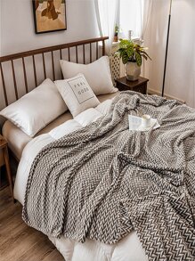 1pc Chevron Print Plush Blanket - Yellow - View 2