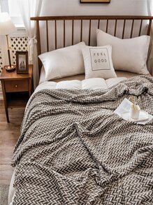 1pc Chevron Print Plush Blanket - Yellow - View 3