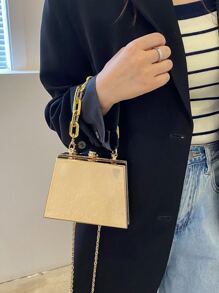 Túi đeo chéo Nữ màu trơn Chuỗi Mốt - Vàng - Xem 5