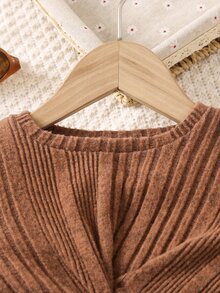 Toddler Girls Twist Front Tee & Split Flare Leg Trousers - Coffee Brown - View 3