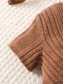 Toddler Girls Twist Front Tee & Split Flare Leg Trousers - Coffee Brown - View 4