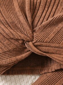 Toddler Girls Twist Front Tee & Split Flare Leg Trousers - Coffee Brown - View 5