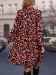 SHEIN Clasi Vestido smock con estampado de manga farol - Multicolor - Ver 2