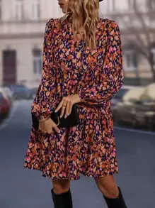 SHEIN Clasi Vestido smock con estampado de manga farol - Multicolor - Ver 4