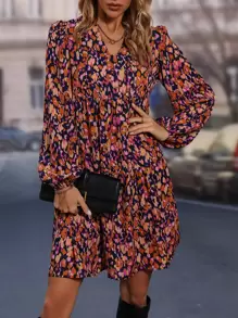 SHEIN Clasi Vestido smock con estampado de manga farol - Multicolor - Ver 5