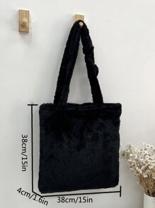 柔软毛绒单肩包百搭收纳包适合办公室学校时尚手提包毛绒、柔软、毛绒、大容量简约蓬松单肩托特包适合女孩、女士、大学生、新秀和白领人士适合工作、办公室、通勤、秋冬季、温暖冬季、户外、新款女士毛皮包 - 黑色 - 查看 6