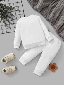 Baby Floral Print Pullover & Joggers - White - View 2