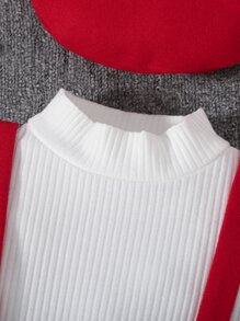 SHEIN Young Girl Mock Neck Tee & Button Front Suspender Skirt - Red and White - View 5