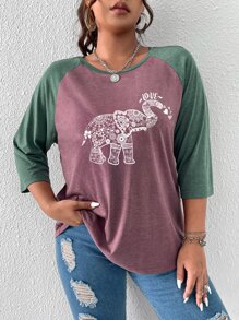 Calvaya Áo thun Plus size Thú vật Khối Màu Giải trí - Màu tím hoa cà - Xem 1