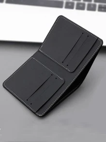 Cartera pequeña de hombre con detalle de puntada, billetera delgada con pliegue doble, cartera portátil para efectivo y tarjetas de crédito para trabajadores de cuello blanco, universidad, trabajo, negocio, conmutación, oficina, como regalo de aniversario, pareja o regalo del Día de San Valentín - Negro - Ver 5