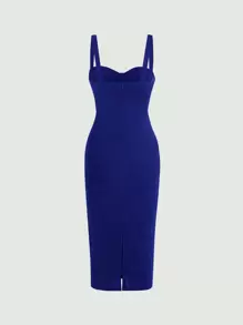 SHEIN Belle Split Back Bodycon Dress - Blue - View 2