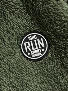 Manfinity Men Patched Detail Striped Trim Teddy Jacket - Army Green - View 5