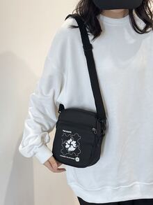 Bolsa cuadrada con estampado de letra - Negro - Ver 2