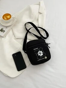 Bolsa cuadrada con estampado de letra - Negro - Ver 5