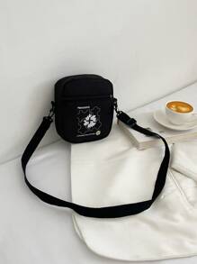 Bolsa cuadrada con estampado de letra - Negro - Ver 6