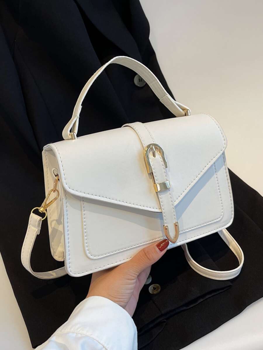 搭扣裝飾翻蓋方包 - 白色 - 查看 1