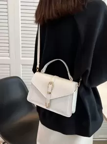 搭扣裝飾翻蓋方包 - 白色 - 查看 6