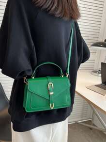 搭扣裝飾翻蓋方包 - 綠色 - 查看 2