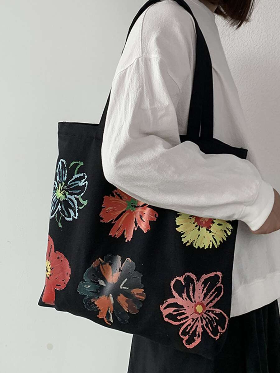 Túi Xách tay Nữ Hoa Đôi tay cầm Sẵn sàng - màu đen - Xem 1