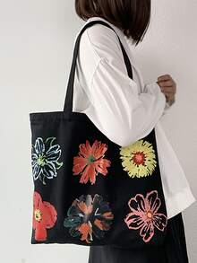 Túi Xách tay Nữ Hoa Đôi tay cầm Sẵn sàng - màu đen - Xem 4