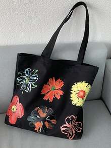 Túi Xách tay Nữ Hoa Đôi tay cầm Sẵn sàng - màu đen - Xem 5