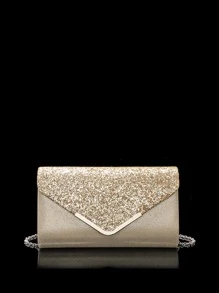 Glamorous, Elegant, Exquisite, Quiet Luxury Sequin, Stylish, Luxury, Shiny Metallic Flap Chain Glitter Square Bag, Perfect Bride Purse For Wedding, Prom & Party Events Evening Bag, Dinner Bag For Party Girl, Woman - Gold - View 4