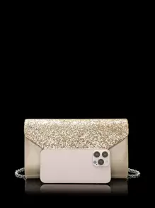 Glamorous, Elegant, Exquisite, Quiet Luxury Sequin, Stylish, Luxury, Shiny Metallic Flap Chain Glitter Square Bag, Perfect Bride Purse For Wedding, Prom & Party Events Evening Bag, Dinner Bag For Party Girl, Woman - Gold - View 7