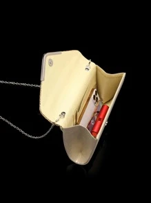 Glamorous, Elegant, Exquisite, Quiet Luxury Sequin, Stylish, Luxury, Shiny Metallic Flap Chain Glitter Square Bag, Perfect Bride Purse For Wedding, Prom & Party Events Evening Bag, Dinner Bag For Party Girl, Woman - Gold - View 9