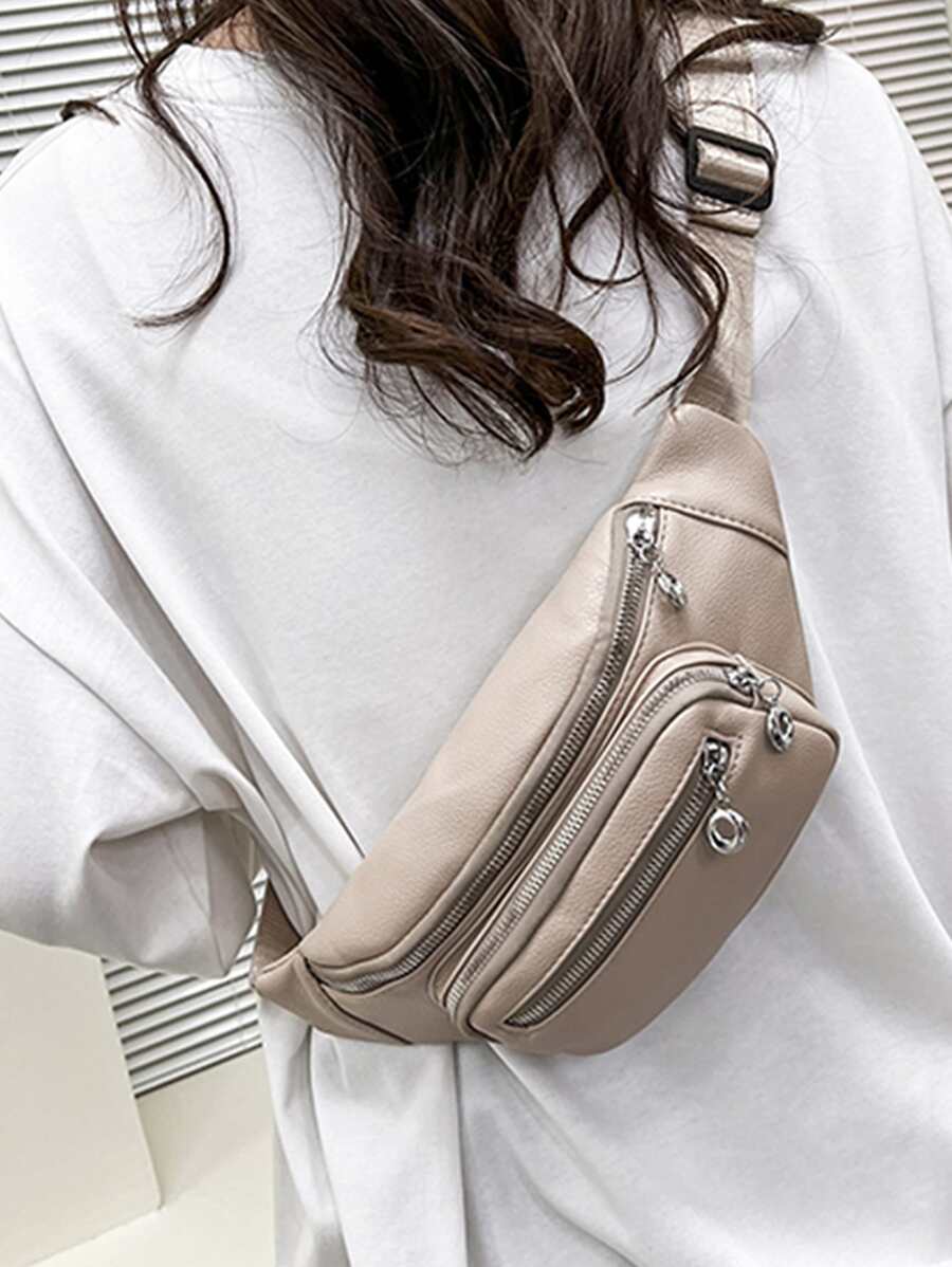 Multi Zip Waist Bag - Khaki - View 1