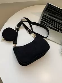 Minimalist Hobo Bag With Coin Purse , Women Bag With Dime Bag - Black - View 2