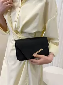 Asymmetric Flap Chain Square Bag - Black - View 4