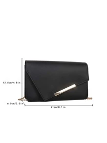 Asymmetric Flap Chain Square Bag - Black - View 6