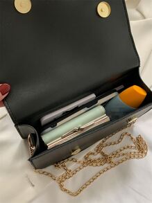 Asymmetric Flap Chain Square Bag - Black - View 7