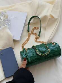 鱷魚壓紋鏈條水桶包