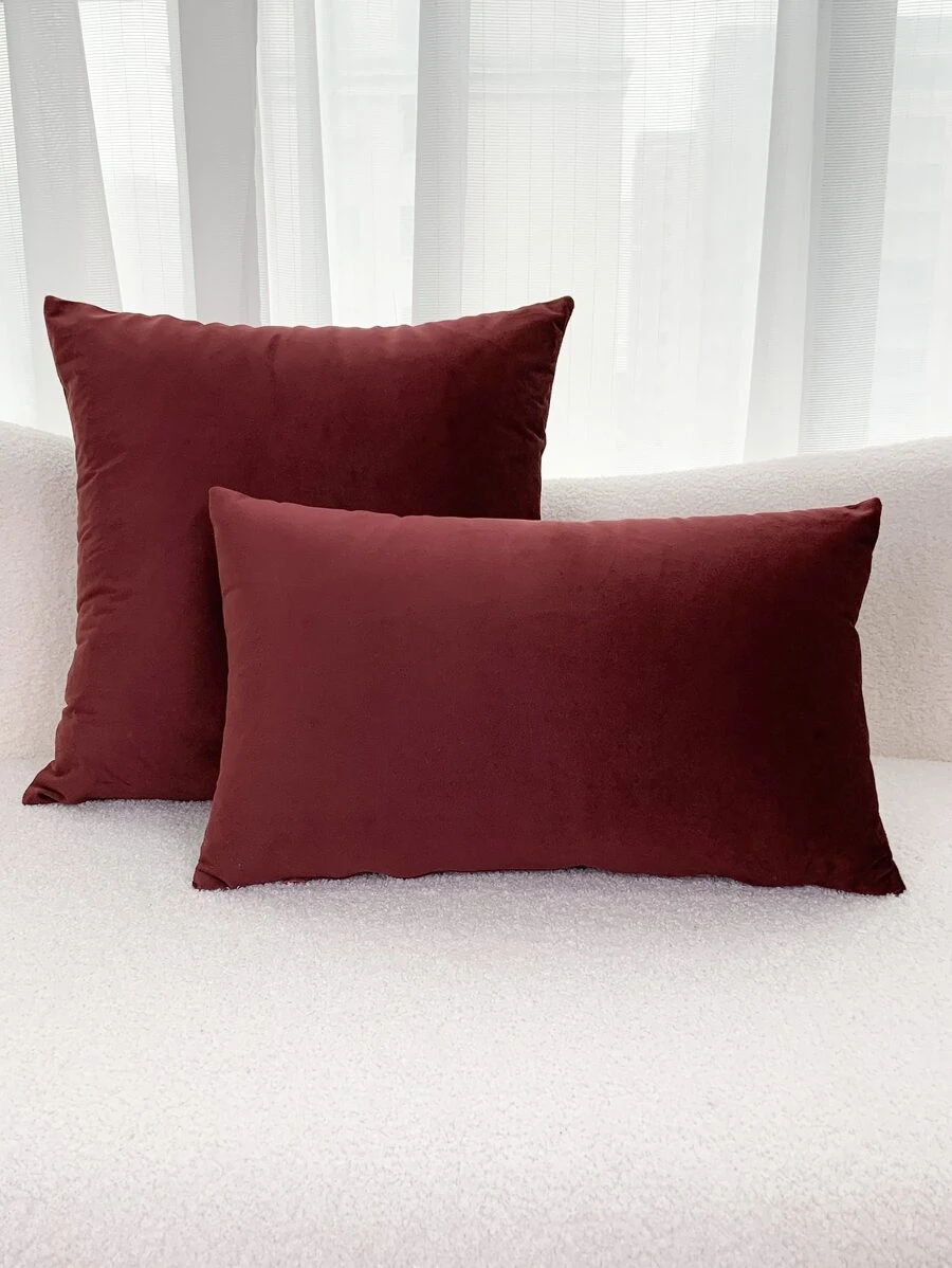 1 pieza de funda decorativa de cojín de terciopelo, adecuada para dormitorio, sala de estar y sofá - Burdeos - Ver 1