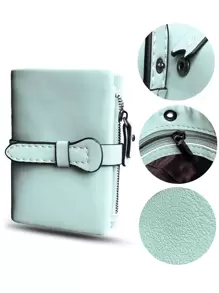 Minimalist Small Wallet With Wristlet Pocket Wallet Small ID Window Zipper Women Wallet PU Leather Portable Minimalist Fashion Modern Business Anniversary On Valentine Day For Birthday Gift Female Lady Girls Women Gift Business Casual For Women Wallet Purse Wallet - Mint Blue - View 5