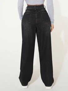 SHEIN SXY Straight Leg Jeans - الأسود - مشاهدة 2