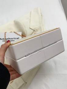 迷你字母細節鏈條盒型包 - 米色 - 查看 3