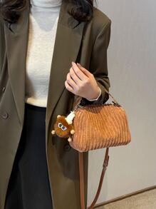 迷你極簡風格拉鍊手提包附包飾 - 棕色 - 查看 1